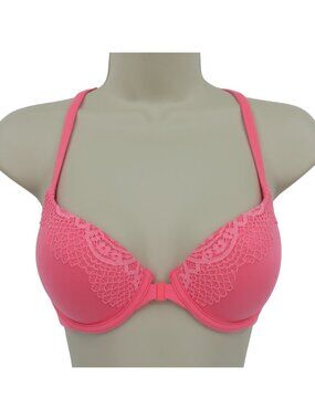 Victorias Secret 32D Body by Victoria Racerback Demi Bra Pink Underwire Lined